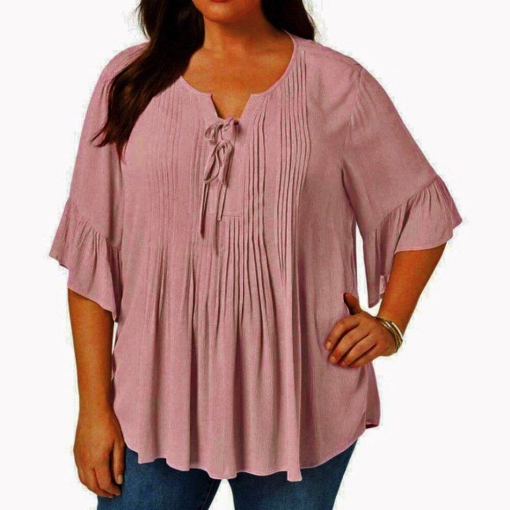 Style & Co Pink Mauve Pintuck Peasant Rayon Plus Size 1X NWT